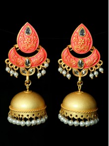 Reverse AD with Meenakari Jhumka Earrings